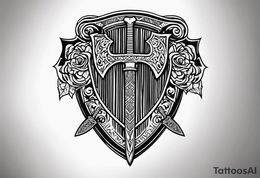 Valhalla sword shield axe heaven tattoo idea