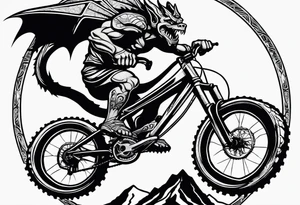 gargoyle riding a full suspension mountain bike with a shadow no landscape tattoo idea