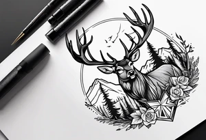 a hunter hunting a deer with a rifle tattoo idea