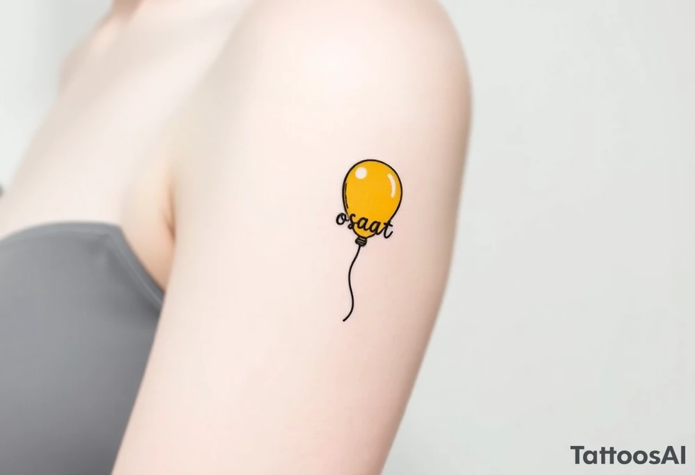small yellow balloon with letters osaat on bicep tattoo idea