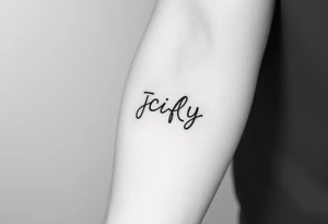 A small tattoo to go on my inner forearm with the cursive letters JCIFLY in an infinity symbol shape and a bit abstract tattoo idea