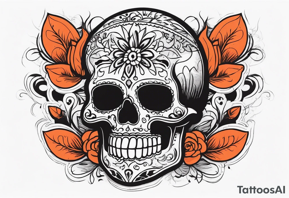 Mexican skull with smoke coming from the bottom orange and red tattoo idea