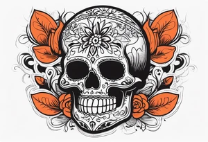 Mexican skull with smoke coming from the bottom orange and red tattoo idea