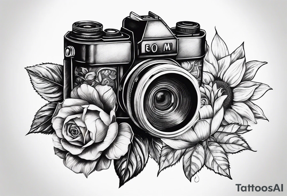Flower : rose , sunflower, camera, book tattoo idea