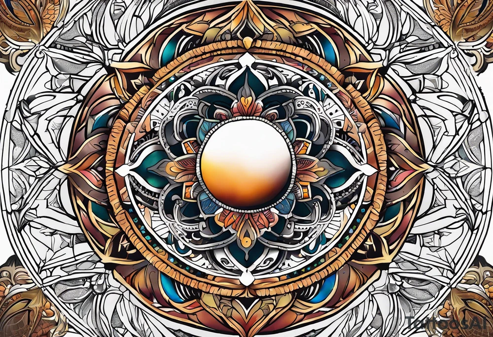 male moon mandala Knee tattoo in fall colors tattoo idea