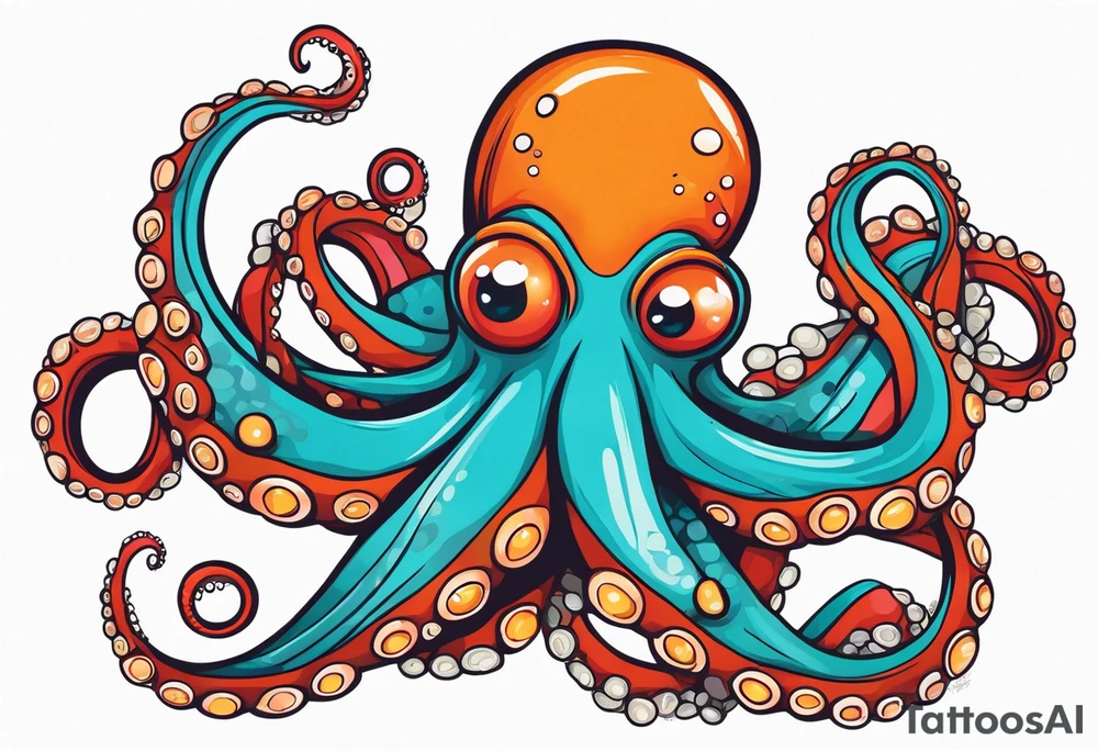 Orange and red Octopus with blue and teal suckers tattoo idea