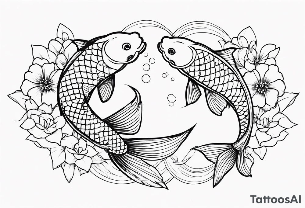 2 koi fish and flowers tattoo idea