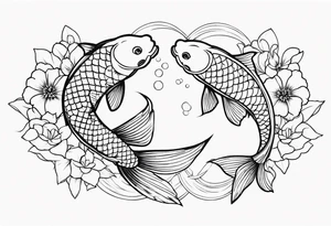2 koi fish and flowers tattoo idea