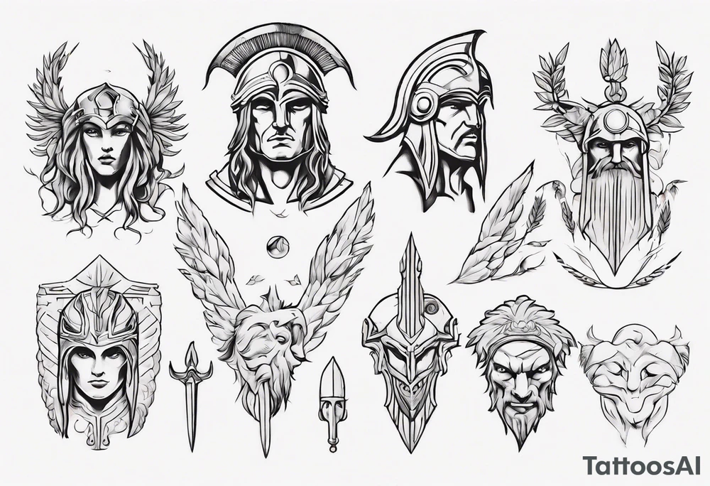 minimalist spartan/ greek/roman mythology fine-linework tattoo idea