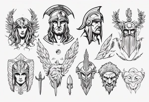 minimalist spartan/ greek/roman mythology fine-linework tattoo idea
