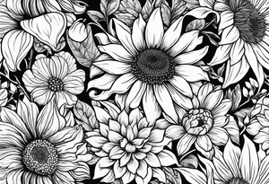 Sunflower daffodil, daisy, rose, Adler, chrysanthemum, holly Birth flower tattoo idea