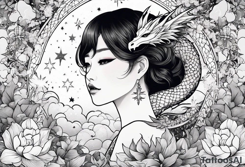 Constellation, wing , snow , cross , dragon female japan kawaii , flower tattoo idea