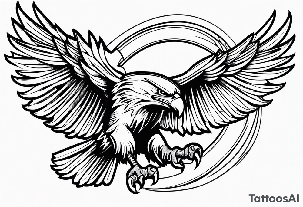 Traditional Eagle swooping into battle carrying sword tattoo idea