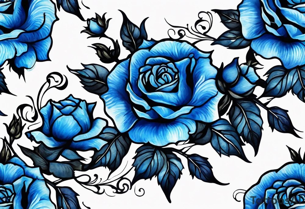 bouque of blue roses dragon tattoo idea