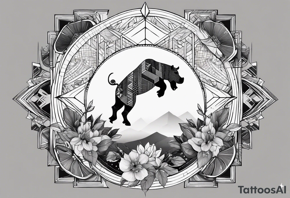 Very asymmetrical, +geometric pattern, with realistic full moon, with hippo,+tribal, +geometric, +inkart , +blackwork, +grey scale, + sketch
with wintersweet flower bud, +inkart touch, +for men, detailed , combined favourite , tattoo idea