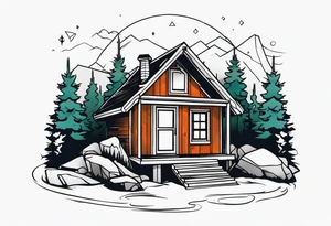 small cabin in the woods tattoo idea