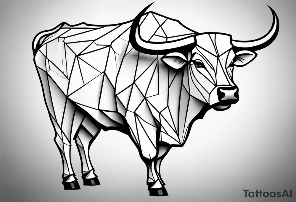 geometric bull facing right tattoo idea