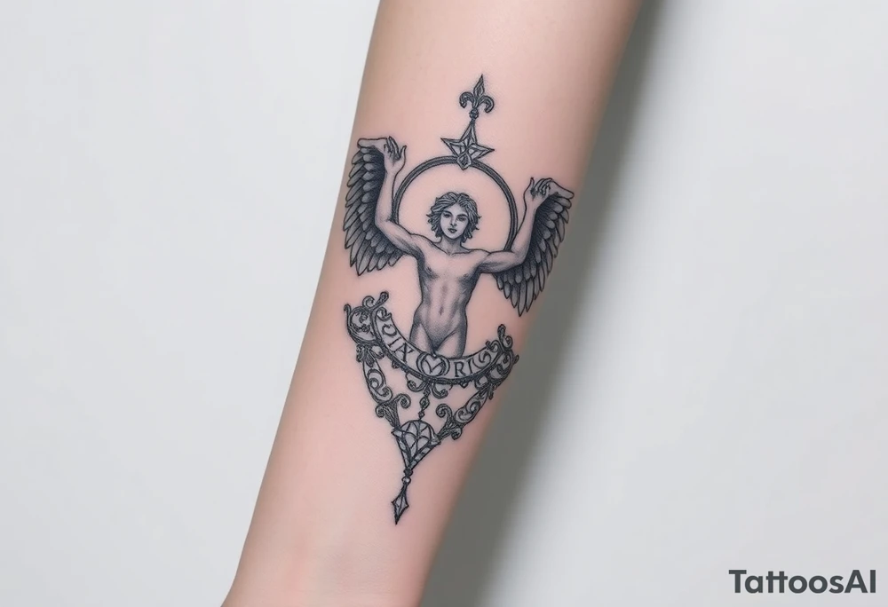 Unisci in un tatuaggio antlande che porta il peso del mondo con l’arcangelo san Michele e aggiungi elementi significativi della mitologia greca come il pantheon tattoo idea