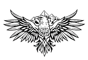 majestic eagle spreading wings against mountain peaks tattoo idea