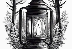 vintage lantern with a forest inside tattoo idea
