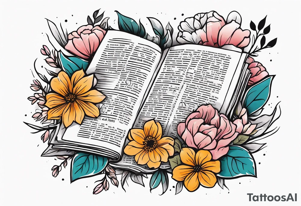 newspaper 
 surrounded by flowers tattoo idea