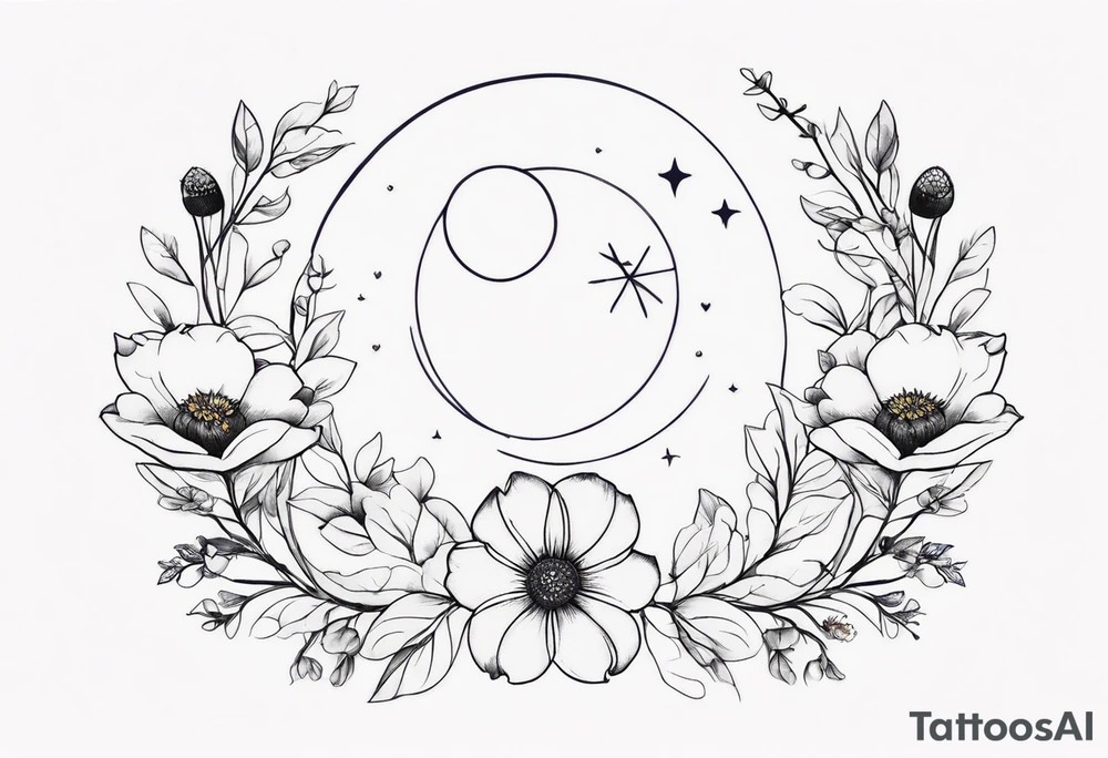 Lunar phases with flowers tattoo idea
