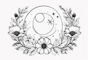 Lunar phases with flowers tattoo idea