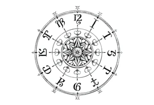zodiac symbols and Norse runes within ornate clockwork mechanism tattoo idea