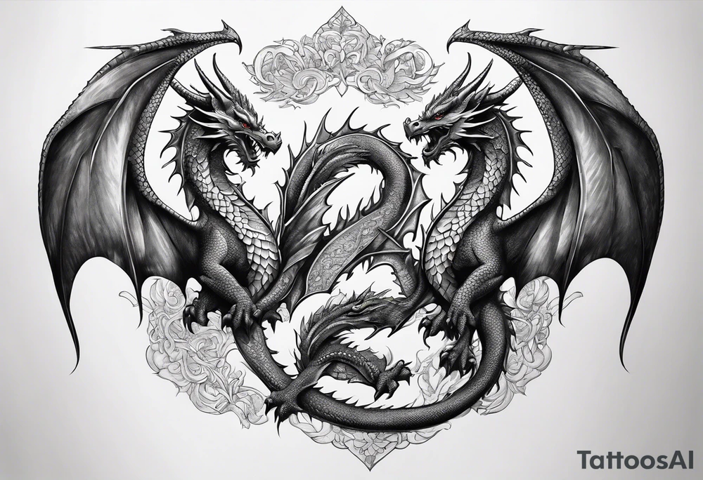 Four dragons with wings spread tattoo idea