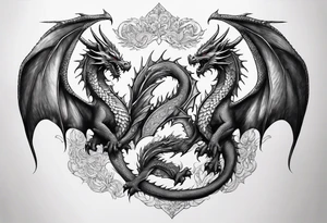 Four dragons with wings spread tattoo idea