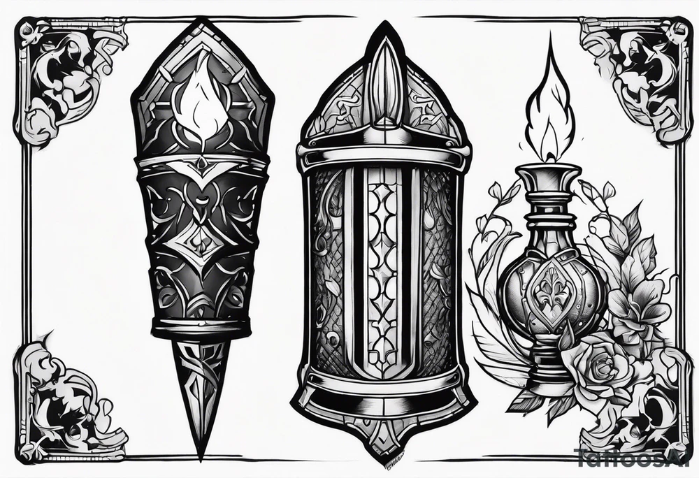 a knight's gauntlet holding a torch tattoo idea