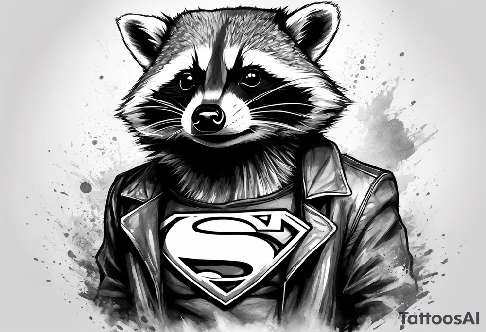 raccoon wearing a Superman t-shirt tattoo idea