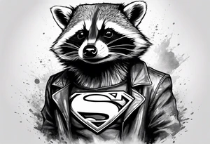 raccoon wearing a Superman t-shirt tattoo idea