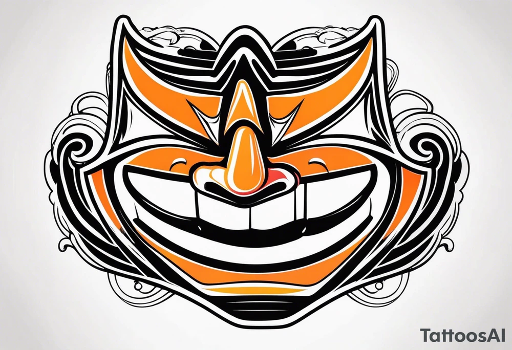Laughing mask that is orange and black simplistic tattoo idea
