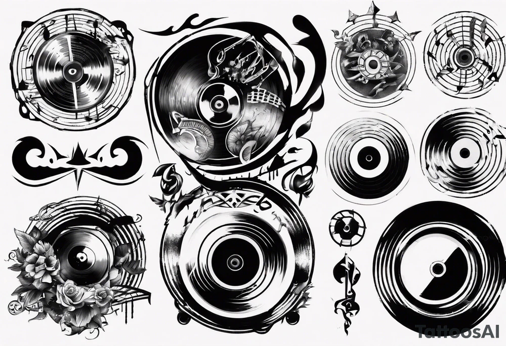sound music vinyl disc jokey tattoo idea