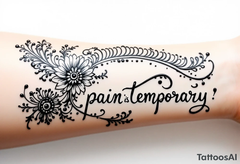 Indian style Henna tattoo for the inner wrist including words pain is temporary. Don’t show the wrist or arm tattoo idea
