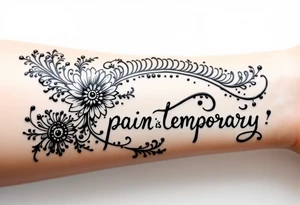 Indian style Henna tattoo for the inner wrist including words pain is temporary. Don’t show the wrist or arm tattoo idea