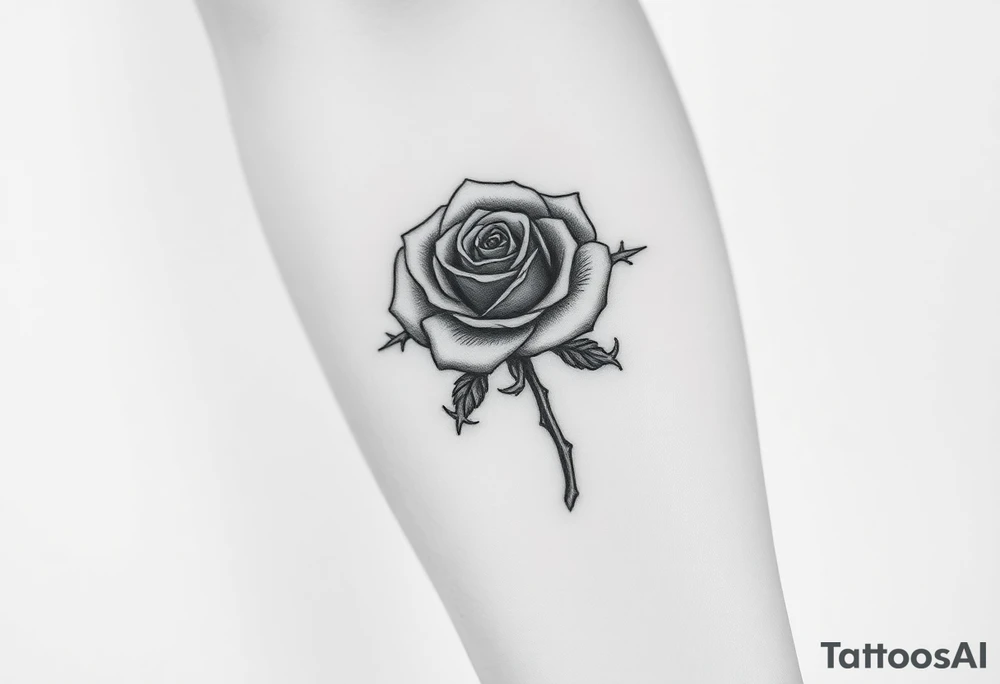 rose tattoo with thorns saying rise above all tattoo idea