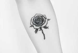 rose tattoo with thorns saying rise above all tattoo idea