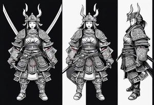 female shogun style warrior in full armour tattoo idea