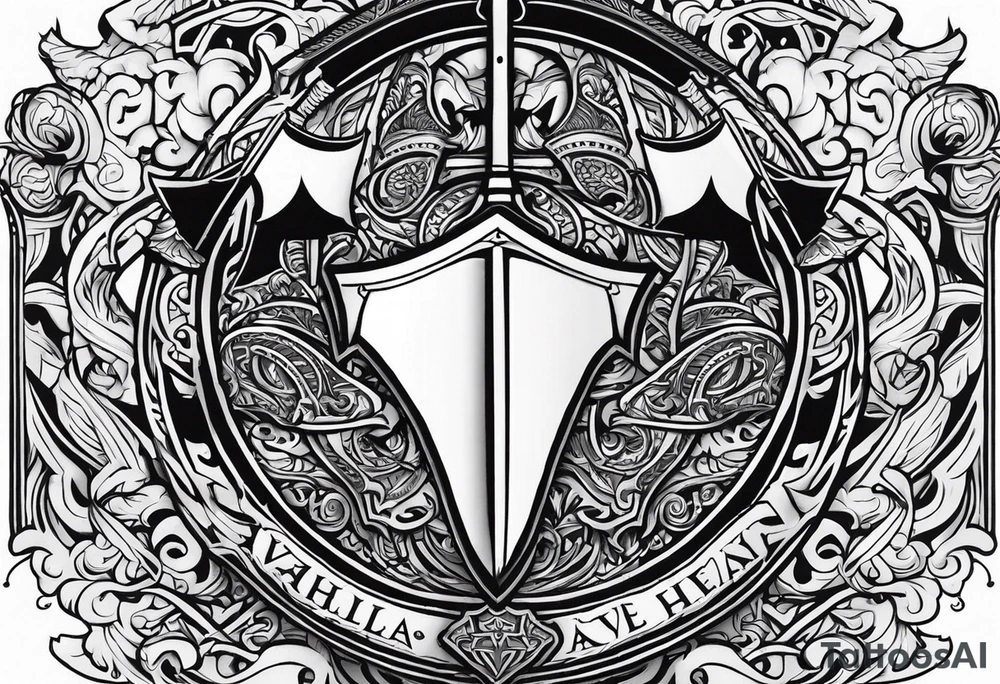 Valhalla sword shield axe heaven tattoo idea
