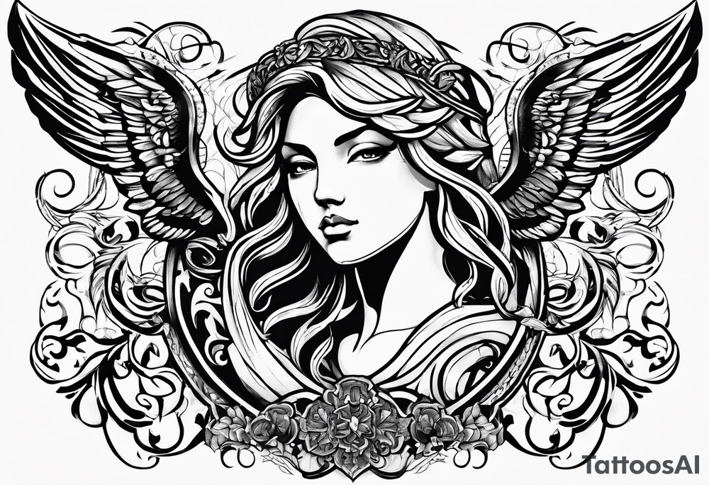 A tattoo with the letters “Lev livet mens du kan” with an angel tattoo idea