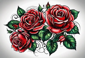 old school roses, red, highly detailed tattoo idea