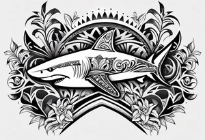 tribal shark teeth, tribal patterns and flowers for forearm tattoo idea