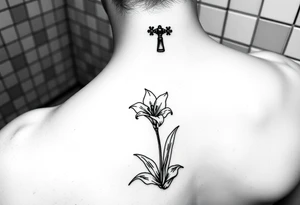 bathroom sink on tile floor with lily coming up out of the floor tattoo idea