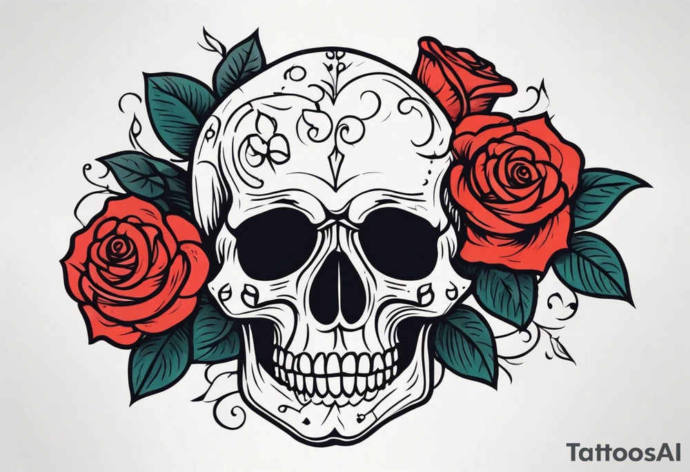 skull and roses tattoo idea