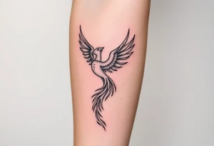 magnificent phoenix rising from golden flames with trailing embers tattoo idea