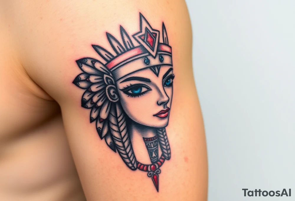 An Egyptian Queen with blue Eyes(only red , blue and black are possible colors) tattoo idea