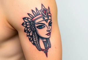 An Egyptian Queen with blue Eyes(only red , blue and black are possible colors) tattoo idea