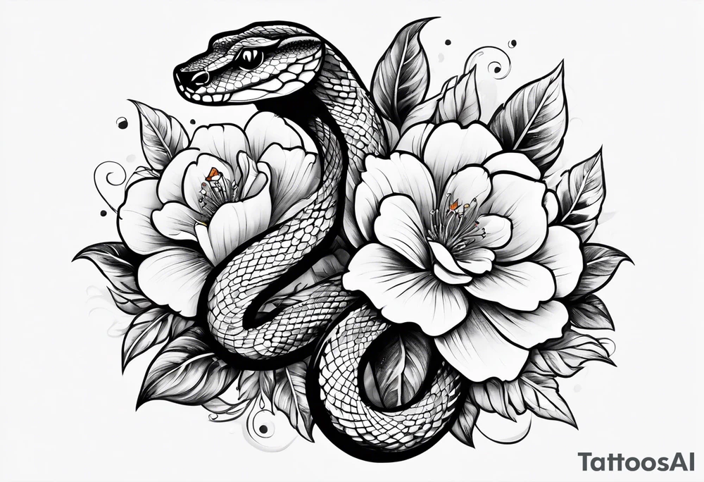 snakein the shape of an s with flowers tattoo idea